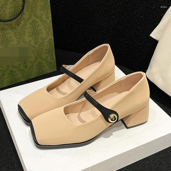 Elbise Ayakkabı Mary Janes Square Toe Orta Topuk Tıknaz Yaz 2024 Fahsion Lolita Trend Partisi Pompalar Zapatos Para Mujer