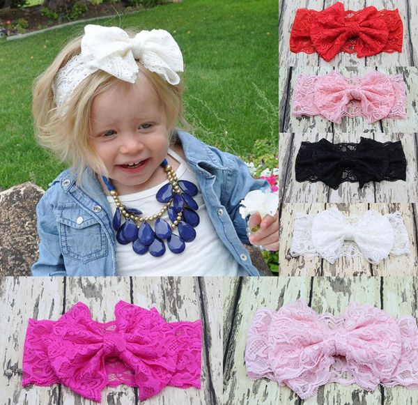 20 Farben Baby Große Spitze Bogen Stirnbänder Mädchen Niedliche Schleife Haarband Infant Schöne Headwrap Kinder Bowknot Elastische Spitze Stirnbänder M2029266908