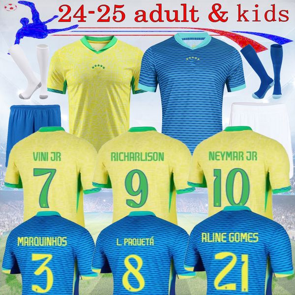 16-4XL 2024 Coppe America maglia da calcio PAQUETA COUTINHO 24 25 camicia bRAZILS FIRMINO maillots de football MARQUINHOS VINI JR ANTONY SILVA DANI ALVES kit uomo bambini