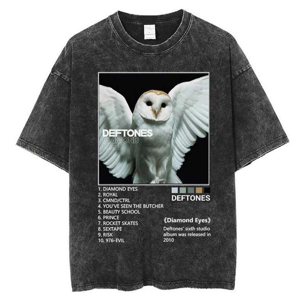 Homens camisetas Deftones Diamond Eye Música Álbum Capa T-shirt Metal Rock Roupas Algodão Retro Manga Curta T-shirt Mens Top J240326