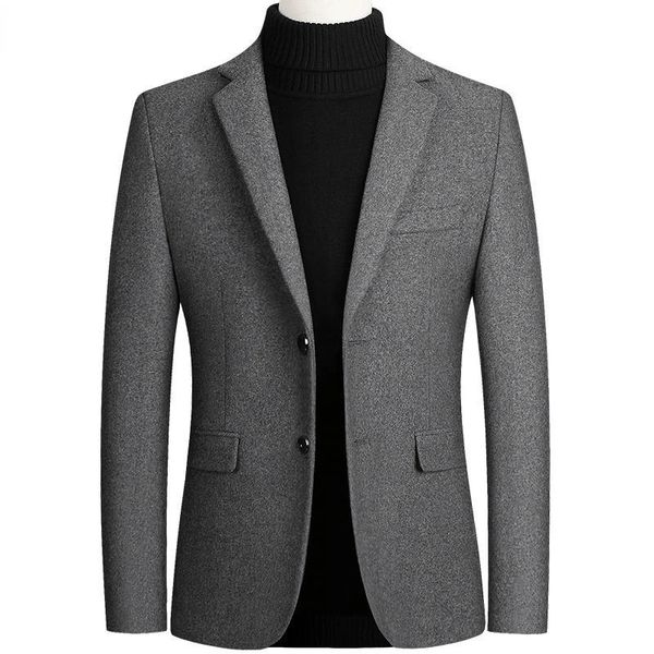 Graue Business-formelle Wollblazer-Jacke für Herren, einreihig, Slim-Fit, Kaschmir-Blazer, lässig, warm, Anzugjacke, Mantel 240315