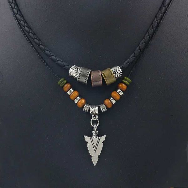 Anhänger Halsketten Gestapelte Kunstleder Seil Perlen Halskette Männer Vintage Layered Tribal Pfeil Anhänger Halskette Für Männer Schmuck Kragen HombreC24326