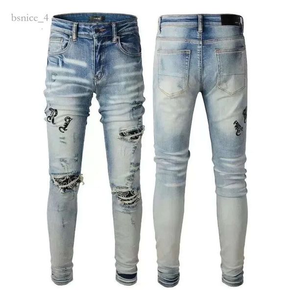 Amirir Designer Jeans viola Pantaloni da uomo Adesivi skinny neri Lavaggio chiaro Strappato Moto Rock Revival Joggers True Religions Pantaloni da uomo di marca di alta qualità 522