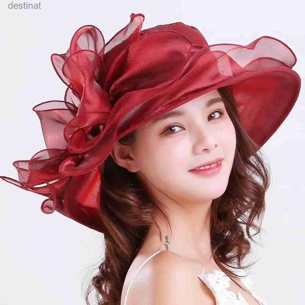 Cappelli a tesa larga Cappelli a secchiello 1 Cappello elegante da donna con fiocco Cappello estivo organico a tesa larga Protezione solare Kentucky Derby Cappello da donna Chiesa Matrimonio Spiaggia Cappello da sole C24326