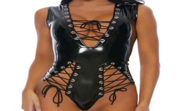 Preto rendas até wetlook pvc látex bodysuit lingerie de couro falso catsuit roupa interior erótico fetiche vinil corpo terno lingerie teddies4192164