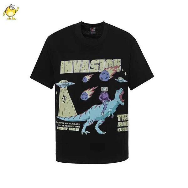 Männer T-Shirts Cartoon Dinosaurier Druck T-shirt Männer Frau Casual Saint Michael Kurzarm Lose Schwarz Top T-shirt mit Tags J240326