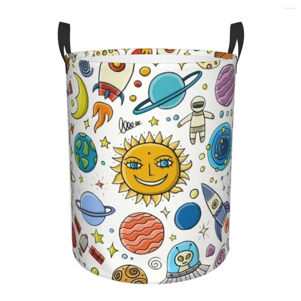 Çamaşır çantaları uzay roket gezegen sepeti katlanabilir evren uzaylı uzay gemisi kıyafetleri oyuncak engel depolama kutusu çocuklar için kreş depolama kutusu