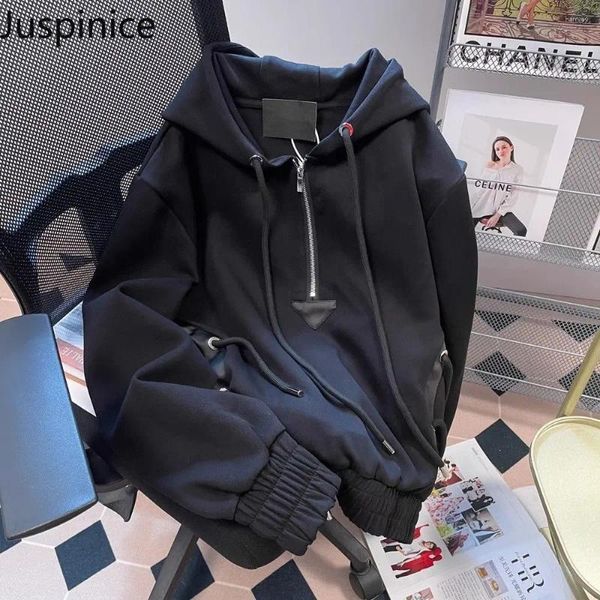 Herren Hoodies Frühling Herbst Half-Zip Kordelzug Spleißen Sweatshirt Paar dünne lose lässige High Street Nische Kapuzenjacken männliche Kleidung