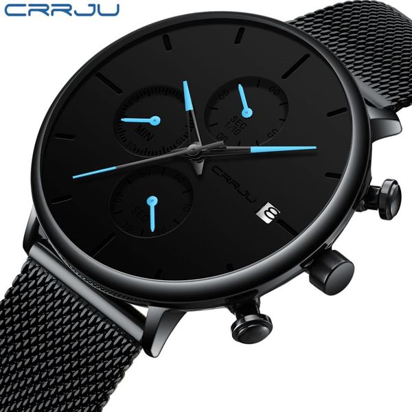 Crrju Fashion Date Mens Watches Top Brand Brand Waterproof Sport Watch Men Slim Quart Quart Watch Relogio Masculino256n casual Relogio Masculino256n