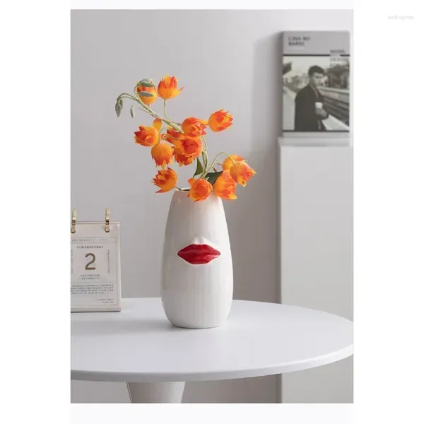 Vasi Creative Red Lips Vaso in ceramica Decorazione da scrivania Minimalismo Porcellana Vasi da fiori Composizione floreale Floreale