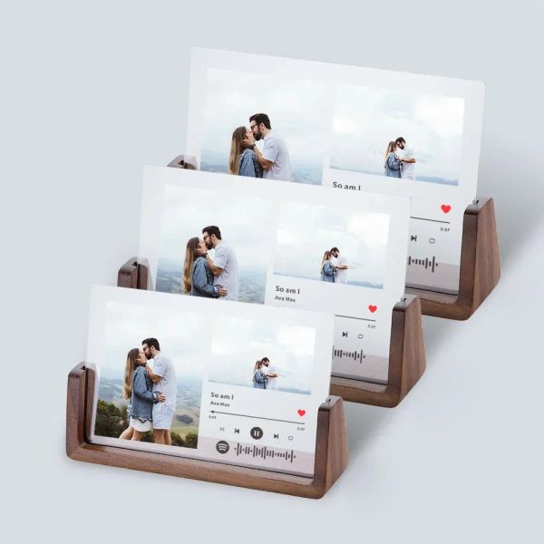 Moldura de acrílico personalizada com código de música spotify, moldura para fotos, presentes de aniversário de casamento para casais, homens, moldura personalizada com suporte de madeira