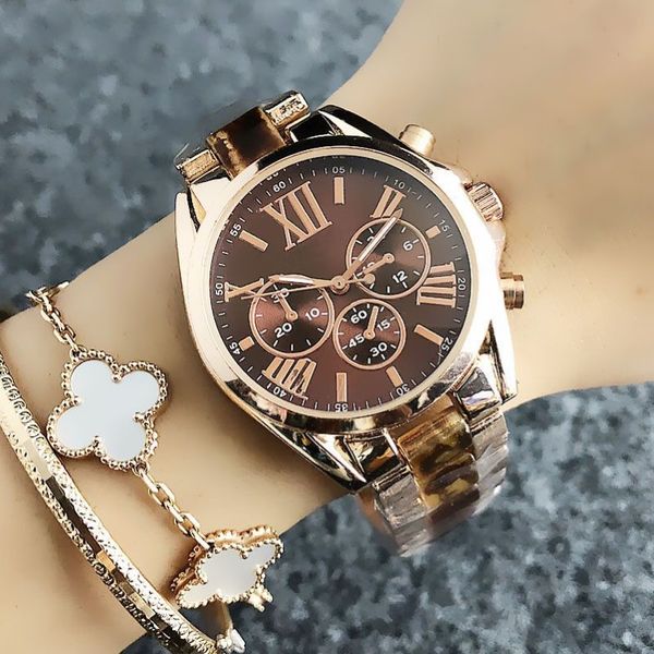 Brand Watch Women Girl Roman Numbers 3 Dials Style Metal Steel Band Quartz Wrists Watches M 49227H