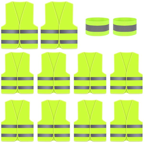 Paspaslar 10 Paket Hi Vis Yansıtıcı Yelek, Erkekler için Yüksek Görünürlük Güvenlik Yelekleri, Kadınlar, Neon Sarı/Yeşil Renk