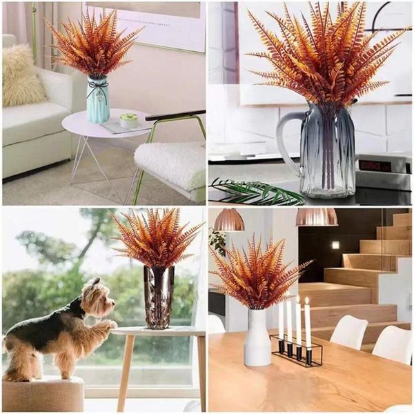 Flores decorativas sem manutenção planta ao ar livre ramos de samambaias artificiais realistas para decoração de jardim interno conjunto de 10 resistente a raios uv