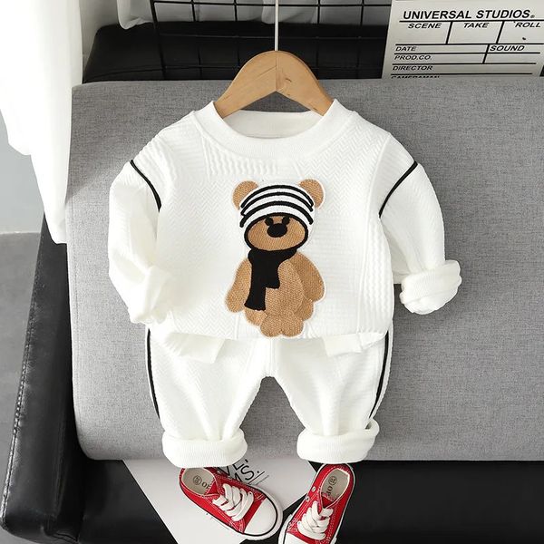 Primavera outono bebê menino roupas 18 meses dos desenhos animados oneck pulôver manga longa hoodies calças da criança roupas meninas conjuntos 240314