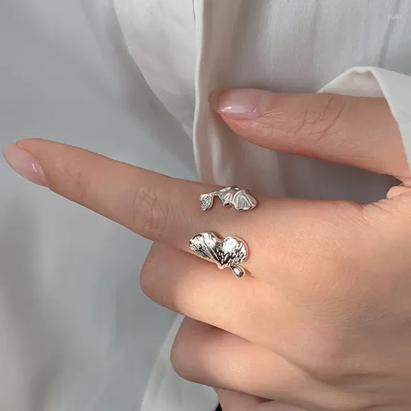 Cluster-Ringe, literarischer Stil, trendiger Ginkgo-Blatt-Ring, handgefertigt, Pflanzenkunst, Mädchen, verstellbar, für Frauen, Freundin, Geburtstagsgeschenk