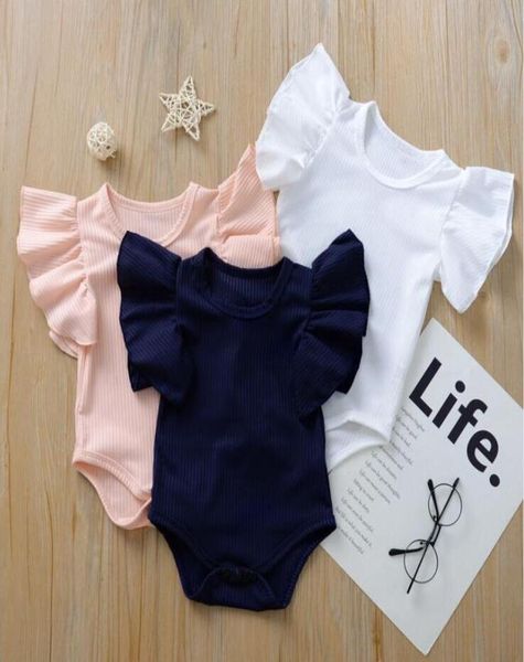 Crianças roupas de grife menina falbala plissado macacão bebê verão sólido macacões onesies moda triângulo bodysuits subir ternos pano9037040