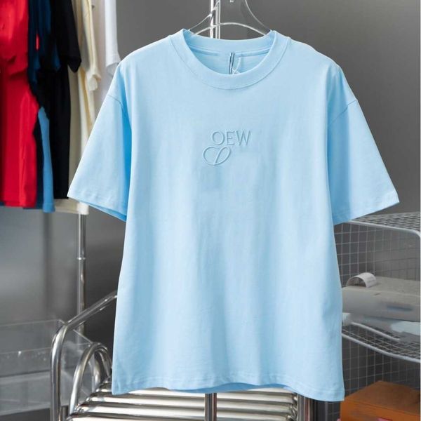 Lu Luo Richtige High Version 24s Neue klassische klassische bestickte babyblaue Baumwolle Kurzes T-Shirt Herren und Frauenmodentrend