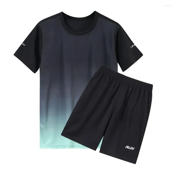 Männer Trainingsanzüge Männer Sommer Fitness Kleidung Lässige Sport Outfit Set Mit Oansatz Kurzarm Tops Elastischer Bund Breite Bein Shorts Eis