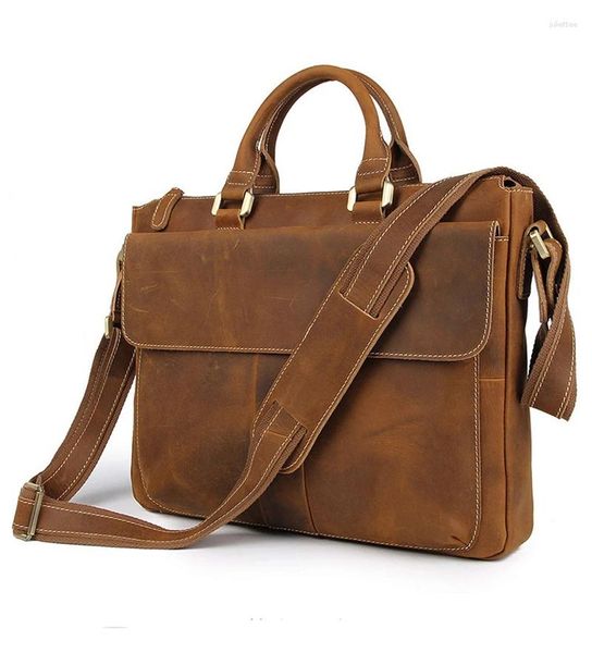 Borsa Vintage Highend Marrone Grana Superiore Vera Pelle Crazy Horse 14 ''Laptop Executive Uomo Valigetta Portafoglio Borse a tracolla M7113