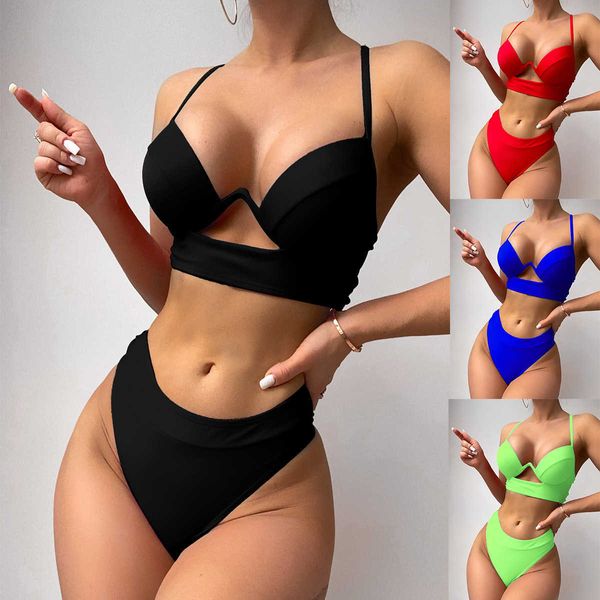 2023 Yixi nuovo costume da bagno da donna costume intero in acciaio con supporto in nylon rigido avvolto in tinta unita bikini sexy cavo