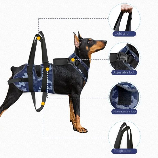 Arnês ajustável para cães, colete de suporte respirável para cães feridos, pernas dianteiras e traseiras, cinto auxiliar de reabilitação