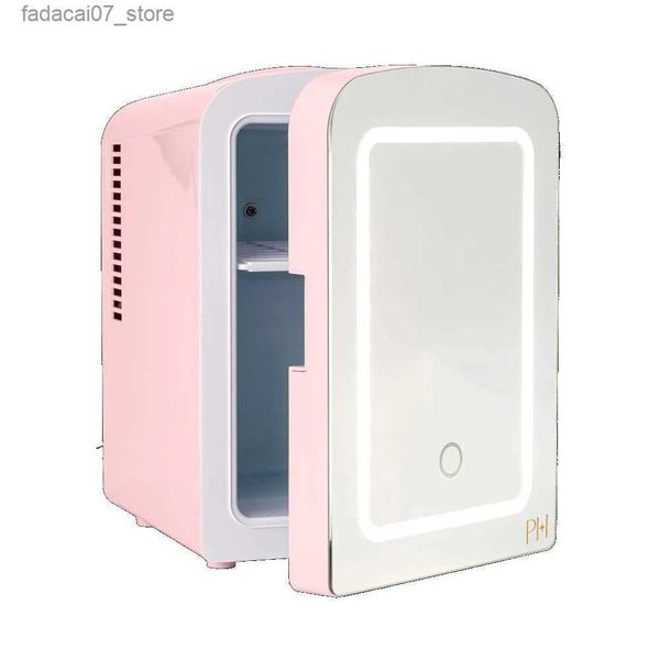 Buzdolabı Dondurucular Mini Buzdolabı ve Kişisel Güzellik Buzdolabı Ayna Kapısı Işıklı 4 Litrelik Dahili Makyaj Aynası ve Dökülebilir LED Işık Q240326