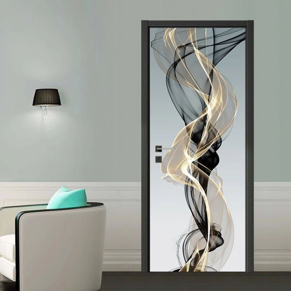 Adesivos luz luxo porta adesivos linha abstrata arte da parede mural 3d papel de parede vinil pvc porta inteira envoltório capa renovação decorações para casa