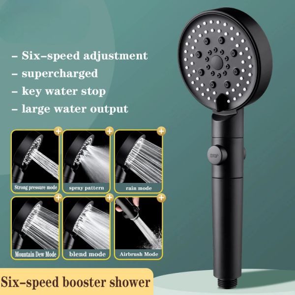 Halter 6 Modus Einstellbar Schwarz Badewanne Duschkopf One Key Stop Badezimmer Werkzeug Hochdruck Wasser Sparen Duschkopf Hause