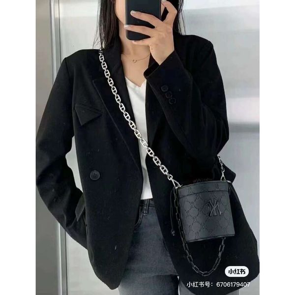 Bolsa de perfume coreana feminina mlb nova moda um ombro oblíqua straddle saco versátil moda escuro saco de pulso mini balde