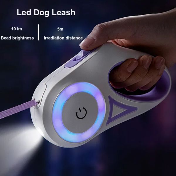 Guinzagli 3M/5M LED Guinzaglio in nylon per animali domestici Nuovo tipo Guinzaglio retrattile automatico con torcia a LED Guinzaglio luminoso regolabile per animali domestici Prodotti per animali domestici