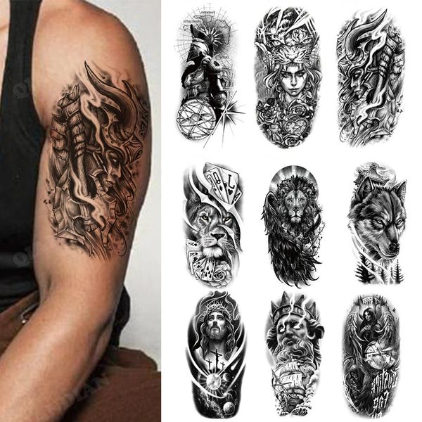 100 pçs atacado à prova dwaterproof água tatuagens temporárias adesivo homem floresta guerreiro leão script zeus corpo braço arte falso feminino totem 240311