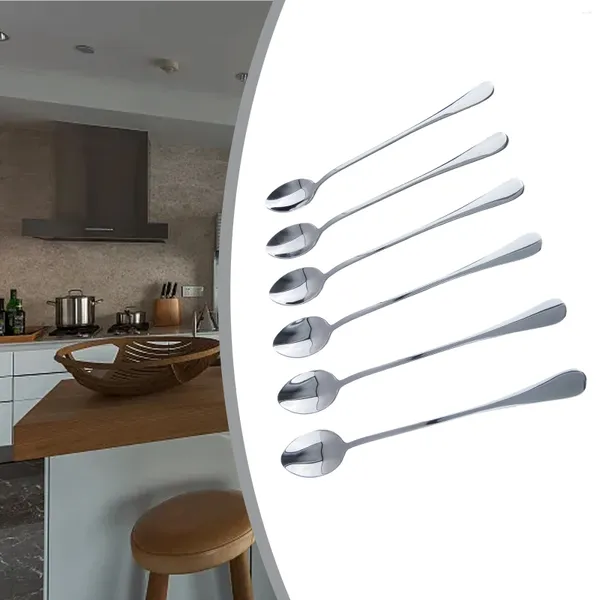 Colheres de café 6 pçs colher de milkshake de aço inoxidável 19.5/2.8 cm sorvete chá doces multi-purpose casa cozinha barra utensílios de mesa