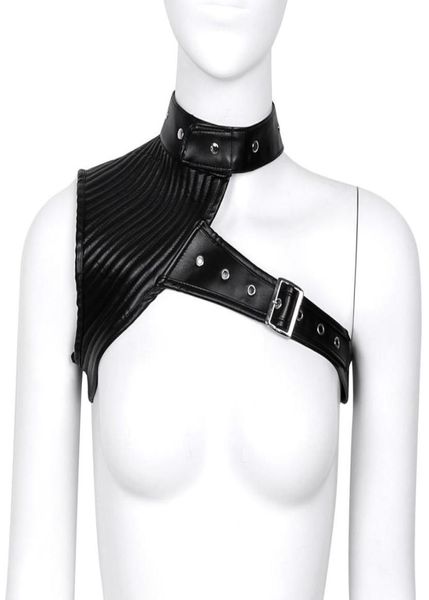 Костюмы костюма мода мода Wome Wet Look Faux Leather Harter Neck Один плеч