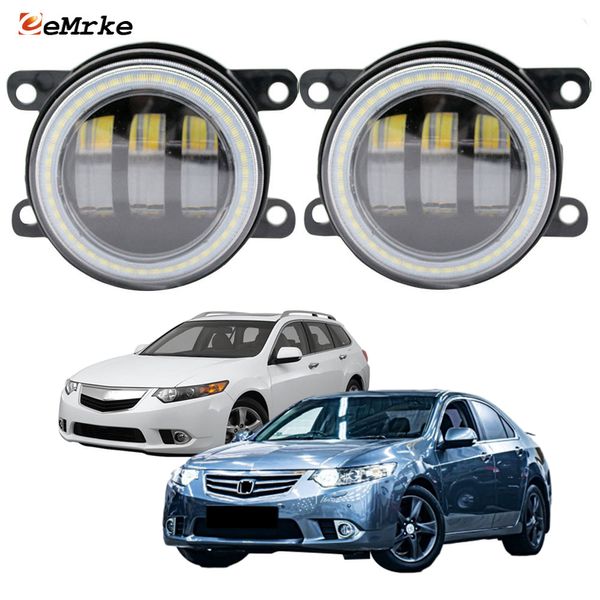 EEMRKE Conjunto de luzes de nevoeiro LED 30W / 40W para Honda Accord para Acura CU / CW 2011-2015 com lente transparente Angel Eyes DRL luz diurna para carro 12V lâmpada de nevoeiro