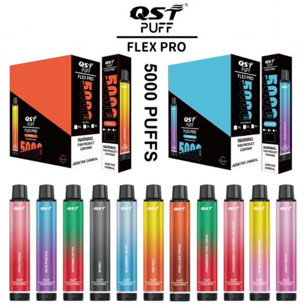 Original QST Puff Flex Pro 5000 Puffs Recarregável Descartável Vape Pen E Cigarro Vape Dispositivo 15 Sabores 550mAh Bateria 7.6ml Cartucho Starter Kit