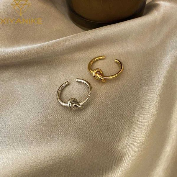 Bant Yüzük Xiyanike Gümüş Düğüm İnce Yüzük Kadınlar İçin Açık Çift Basit Sıcaklık El Yapımı Takı Aksesuarları Alerjini Önlemek İçin J240326