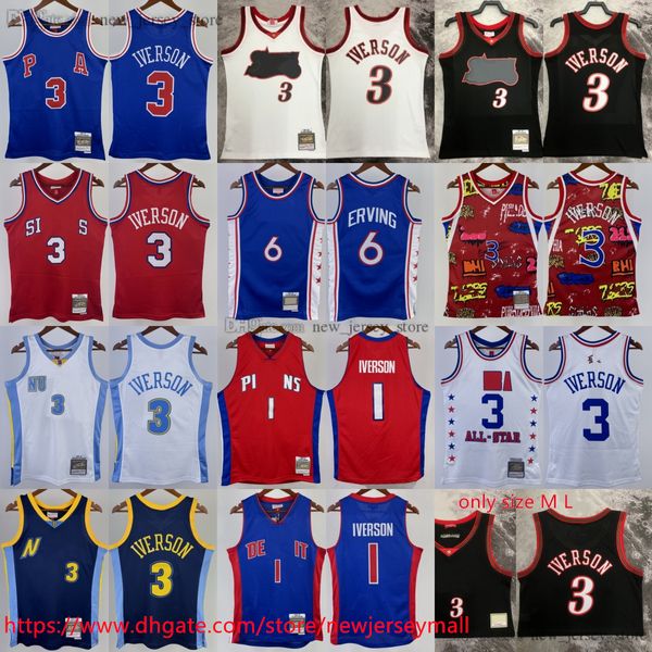 Basılı Retro 1997-98 Basketbol 3 Allenivon Jersey Vintage 1982-83 Sarı 6 Juliuserving Formaları Siyah Beyaz Kırmızı 2002-03 Nefes Alabilir Gömlekler