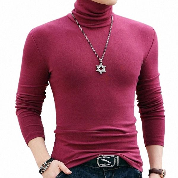 Autunno Inverno Lg manica Tees collo alto Tee Shirt da uomo T-shirt oversize sottopelo interno giro grande aderente Solid Top f5W1 #
