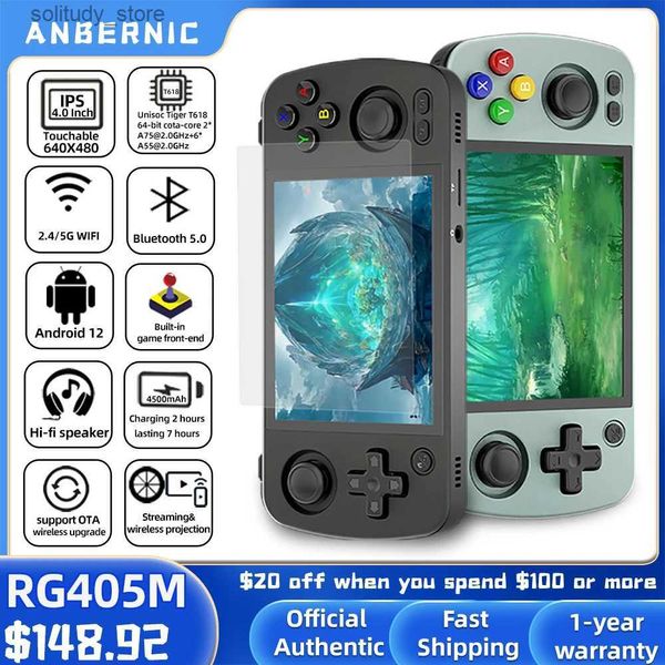 Lettori di giochi portatili ANBERNIC RG405M Console di gioco portatile in metallo Sistema Android 12 Unisoc Tiger T618 Schermo da 4 pollici I Supporto per giocatore di gioco Aggiornamento OTA Q240326