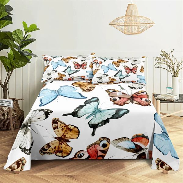 Conjunto de lençóis de borboleta 0.9/1.2/1.5/1.8/2.0m conjunto de cama de desenho animado animal lençóis e fronhas conjunto de lençóis planos