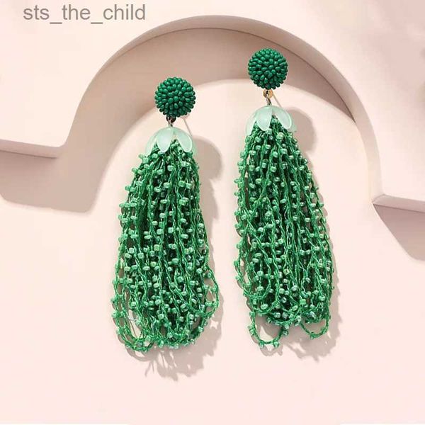 Dangle Chandelier Verde arroz talão brincos de borla longa para mulheres retro boêmio estilo étnico praia férias pingente brincos coreano fashionC24326