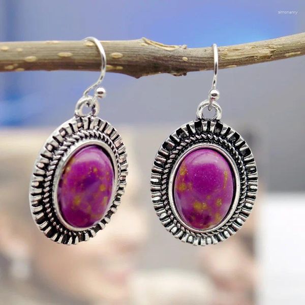 Orecchini pendenti RongYu argento antico colore turchese moda europea e americana viola drago pietra di cristallo all'ingrosso
