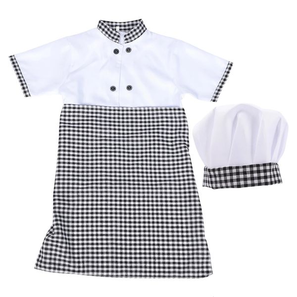 1 Set Unisex Kids Chef Cosplay üniforma kıyafeti Kısa Kollu Bluz Önlük Hat 240321