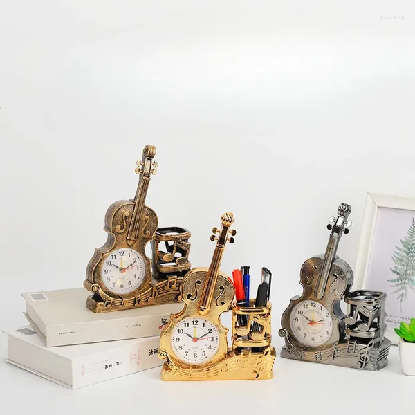 Orologi da tavolo Sveglia per chitarra con portapenne Decorazione creativa da scrivania per studenti