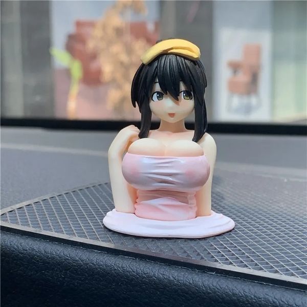 Bonito peito agitando meninas ornamentos de carro dos desenhos animados kawaii anime estátua painel do carro boneca sexy estatueta decorações do carro