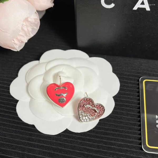 Очаровательные серьги-гвоздики в форме сердца с бриллиантами, милый стиль, очаровательные женские украшения, классические оригинальные дизайнерские бренды с коробкой