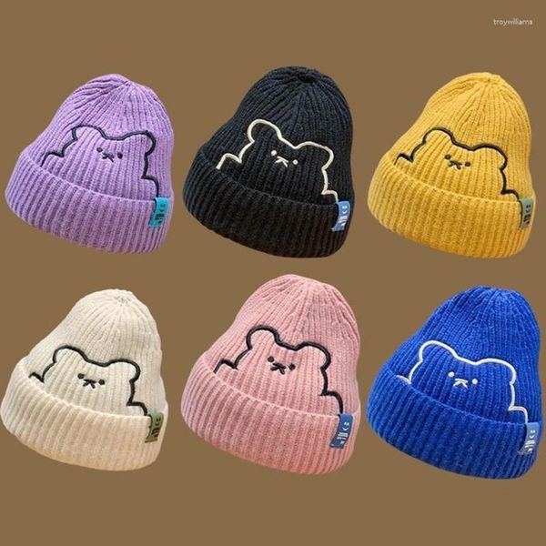 Berets Cartoon Bär Gestrickte Wolle Hut Tier Stickerei Für Winter Weiche Frauen Männer Skullcap Kappe Warme Mode Hip Hop Beanie motorhaube