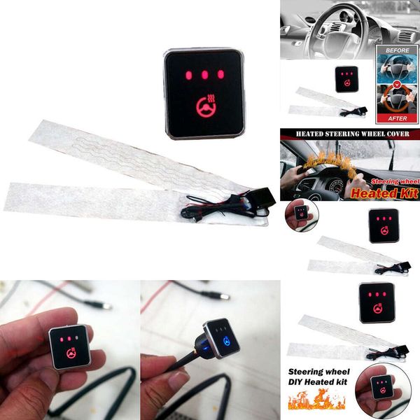 Nuovo nuovo kit riscaldatore volante per auto 6 marce cuscinetti termici in plastica LED rosso blu interruttore cablaggio riscaldamento caldo 12V pad in fibra di carbonio