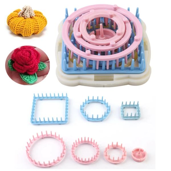 Tricô lmdz máquina de tricô de plástico flor padrão fabricante lã fio agulha ferramentas tricô tear ferramentas costura crochê gancho conjunto